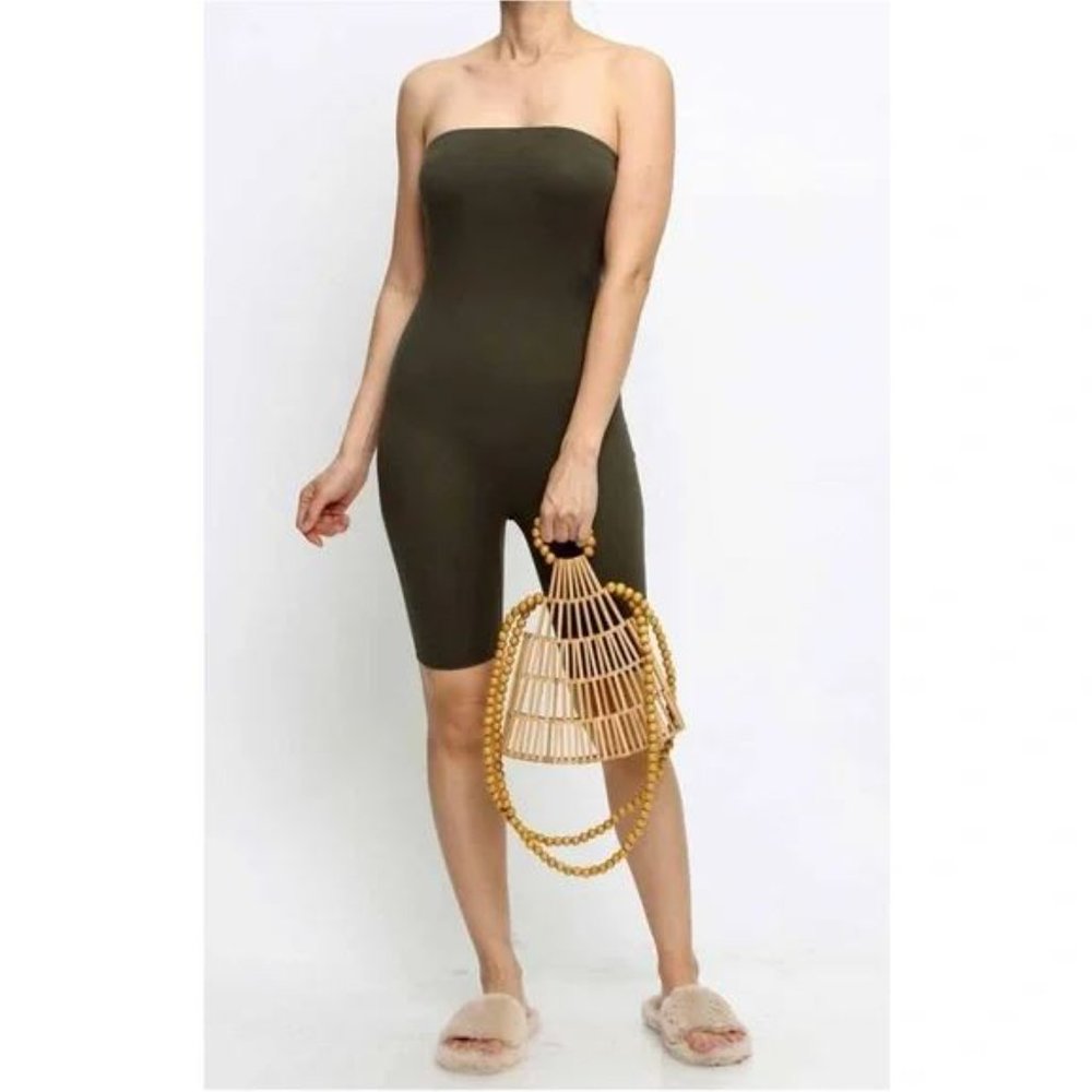Yellow Cabbage - MILITARY GREEN - Biker Short Strapless Romper - Size Small